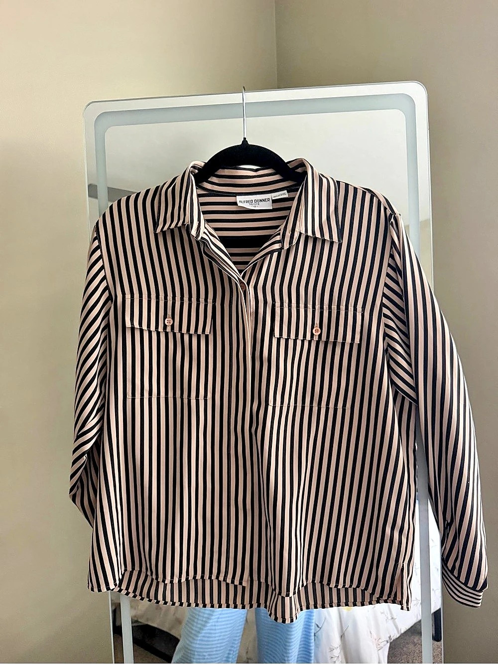 Alfred Dunner Striped Button Down in Black & Pink Size 12 Like New